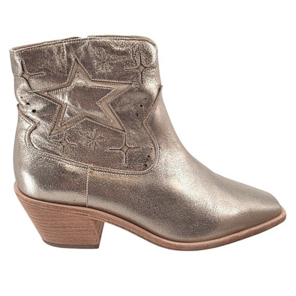 Johnny Was Womens 9.5 Stargazer Leather Gold Metallic Ankle Western Boots - Picture 5 of 16